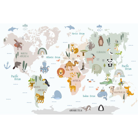 Papier peint panoramique Enfants - Carte du Monde - 260 cm x 168 cm (1/2)