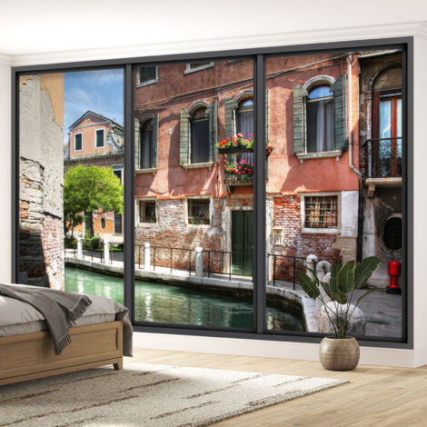 Papier peint panoramique Trompe l'oeil baie vitrée - Venise - 417 cm x 250 cm (1/5)