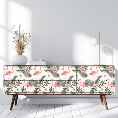Stickers meuble - Flamants roses - 15 x 60 cm - Adhésif BRILLANT (1/3)
