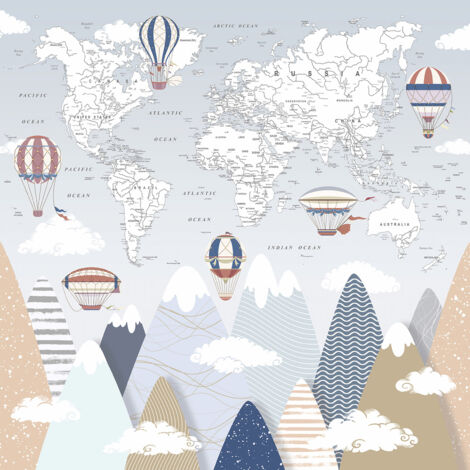 Papier peint panoramique Enfants - Carte du Monde - 130 cm x 130 cm (1/2)