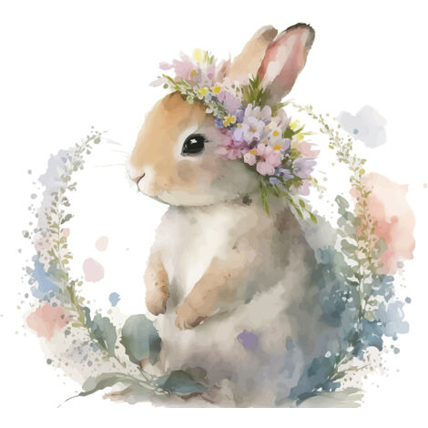 Papier peint panoramique Enfants - Lapin fleurs - 130 cm x 84 cm (1/2)