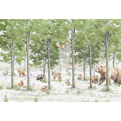 Papier peint panoramique Enfants - Animaux de la Forêt - 260 cm x 178 cm (1/2)