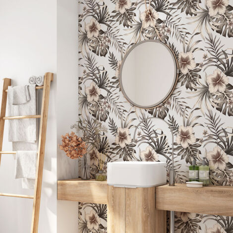 Crédence adhésive salle de bain - Feuilles Tropicales - 60x60 cm - Adhésif BRILLANT (1/4)