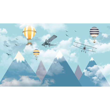 Papier peint panoramique Enfants - Montagnes Montgolfières - 130 cm x 75 cm (1/2)