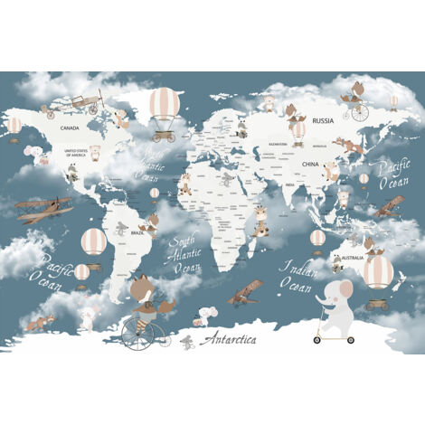 Papier peint panoramique Enfants - Carte du Monde - 390 cm x 260 cm (1/2)