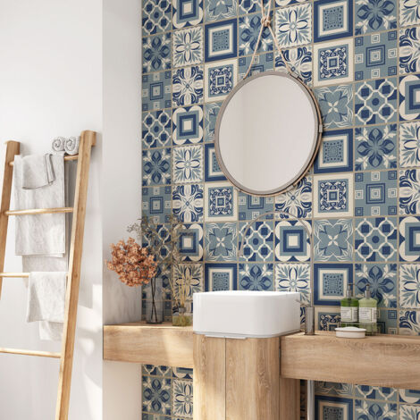 Crédence adhésive salle de bain - Motif carreaux de ciment - 60x60 cm - Adhésif MAT (1/4)