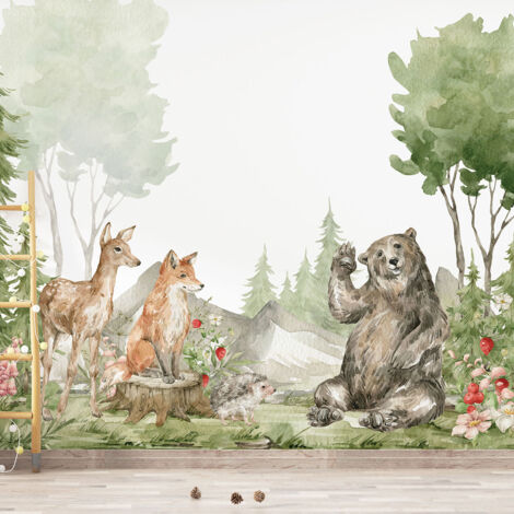 Papier peint panoramique Enfants - Animaux de la Forêt - 349 cm x 255 cm (1/4)