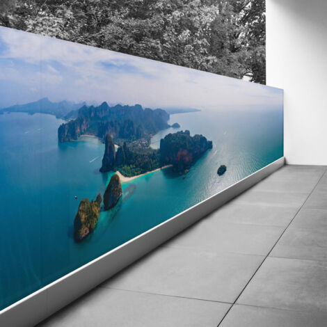 Brise vue Trompe l'oeil - 100x375 cm - Vue mer - Recto Imprimé / Verso BlancBâche Micro Perforée - 80% d'occultation (1/3)