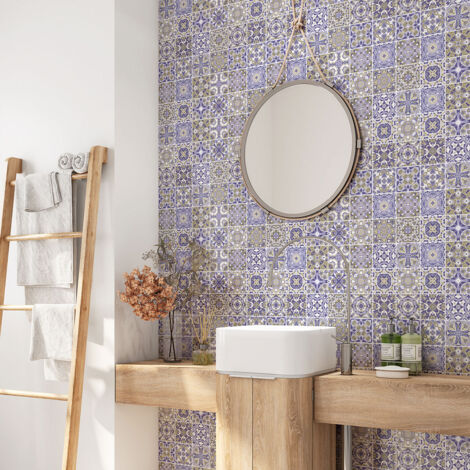 Crédence adhésive salle de bain - Motif carreaux de ciment - 90x90 cm - Adhésif MAT (1/4)