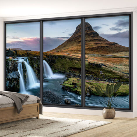 Papier peint panoramique Trompe l'oeil baie vitrée - Cascades - 130 cm x 78 cm (1/5)
