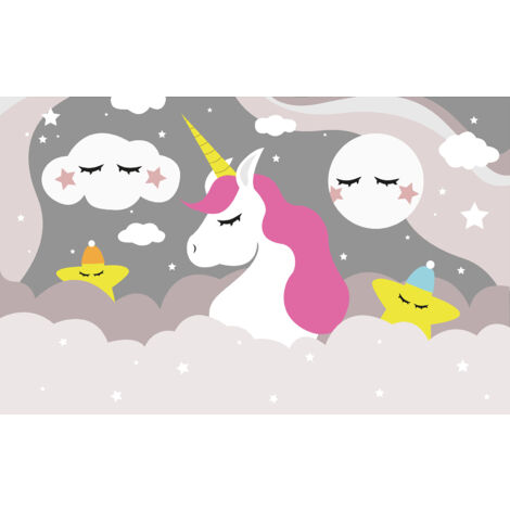 Papier peint panoramique Enfants - Licorne Etoiles - 130 cm x 81 cm (1/2)