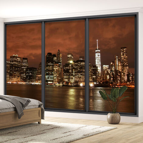 Papier peint panoramique Trompe l'oeil baie vitrée - New york - 130 cm x 78 cm (1/5)