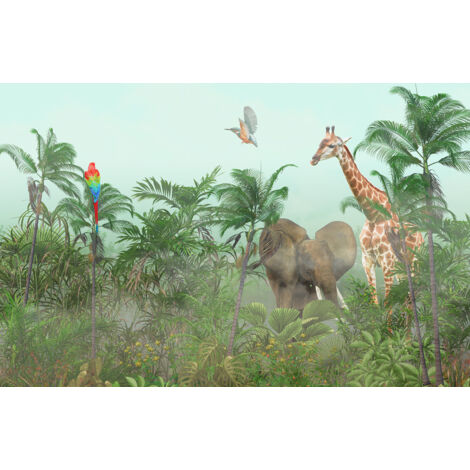 Papier peint panoramique Enfants - Animaux de la Jungle - 394 cm x 255 cm (1/2)