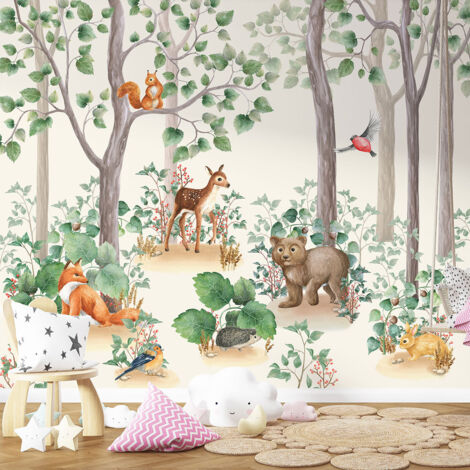 Papier peint panoramique Enfants - Animaux de la Forêt - 306 cm x 255 cm (1/4)