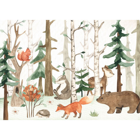 Papier peint panoramique Enfants - Animaux de la Forêt - 195 cm x 139 cm (1/2)