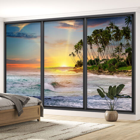 Papier peint panoramique Trompe l'oeil baie vitrée - Vue mer - 130 cm x 78 cm (1/5)