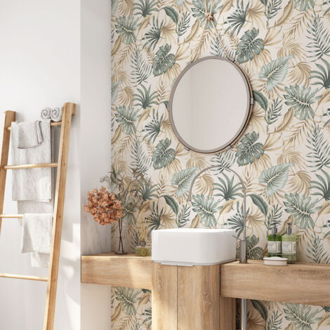 Crédence adhésive salle de bain - Feuilles Tropicales - 50x50 cm - Adhésif + Protection BRILLANTE (1/4)