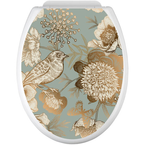 Stickers Abattant WC - Fleurs Oiseau - 35x43 cm - Adhésif BRILLANT (1/2)