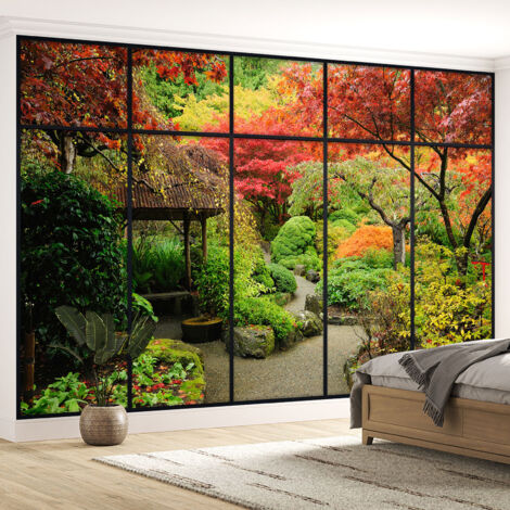 Papier peint panoramique Trompe l'oeil Verrière - Jardin - 130 cm x 82 cm (1/5)