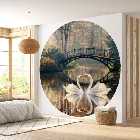 Papier peint rond / cercle - Cygnes - Diamètre 60 cm (1/4)