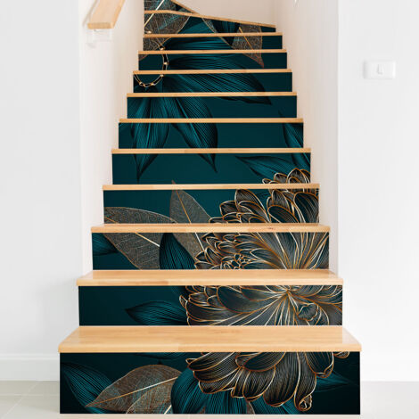 Stickers contremarches escalier - Fleurs - 120 cm x 180 cm - Adhésif + Protection MATE