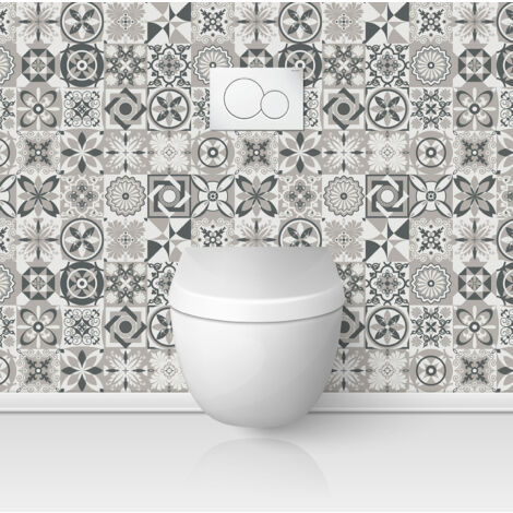 Crédence adhésive WC - Effet carreaux de ciment - 65x65 cm - Adhésif + Protection BRILLANTE (1/3)