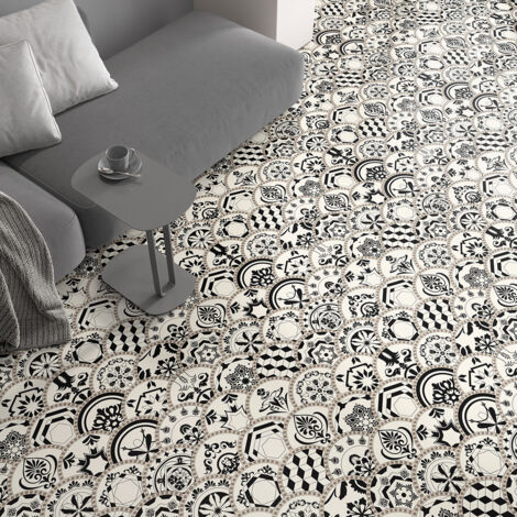 Stickers carrelage de sol anti-dérapant - Motif carreaux de ciment - 120x120 cm - Recouper en 4 x 60 cm pour une pose plus facile (1/5)