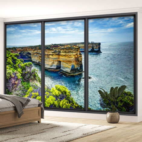 Papier peint panoramique Trompe l'oeil baie vitrée - Falaises - 260 cm x 156 cm (1/5)