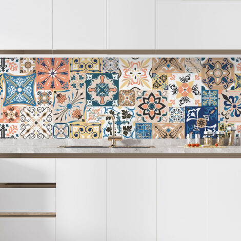 Crédence adhésive cuisine - Effet carreaux de ciment - 55x165 cm - Adhésif + Protection BRILLANTE (1/5)