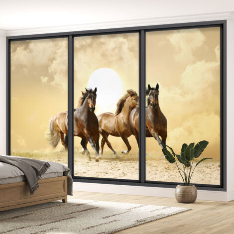 Papier peint panoramique Trompe l'oeil baie vitrée - Chevaux - 130 cm x 78 cm (1/5)