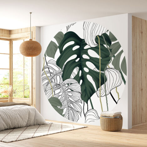 Papier peint rond / cercle - Motif botanique - Diamètre 60 cm (1/4)
