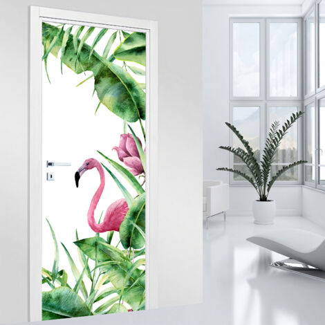 Stickers pour porte - Flamant rose - 73 x 205 cm - Adhésif MAT (1/2)