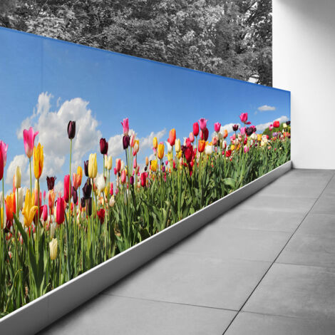 Brise vue Trompe l'oeil - 80x260 cm - Tulipes - Recto Imprimé / Verso BlancBâche Pleine - 100% d'occultation (1/3)