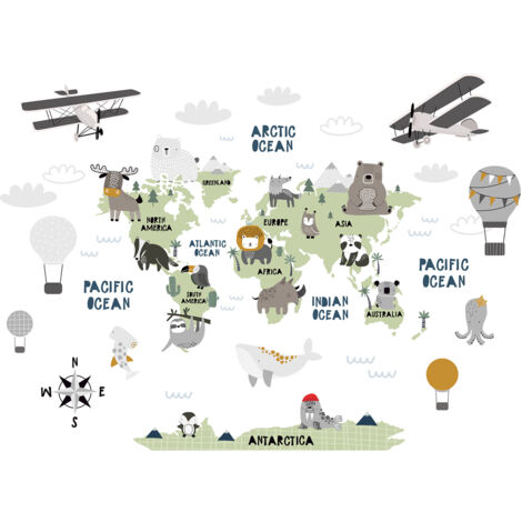 Papier peint panoramique Enfants - Carte du Monde - 195 cm x 145 cm (1/2)