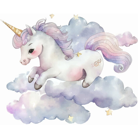 Papier peint panoramique Enfants - Licorne Nuages - 130 cm x 79 cm (1/2)