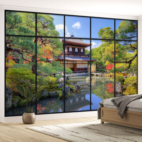 Papier peint panoramique Trompe l'oeil Verrière - Temple japonais - 130 cm x 82 cm (1/5)
