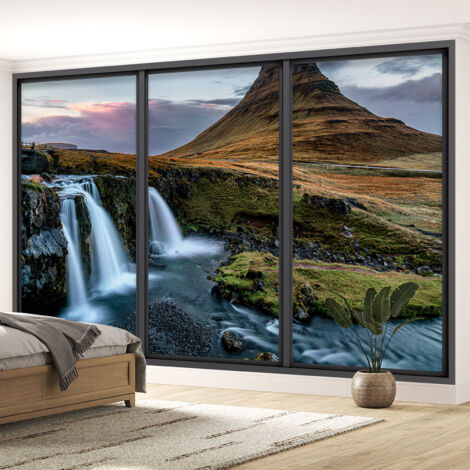 Papier peint panoramique Trompe l'oeil baie vitrée - Cascades - 130 cm x 78 cm (1/5)