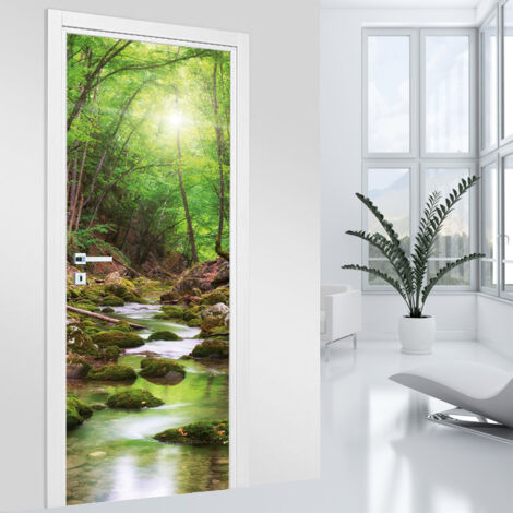 Stickers pour porte - Rivière Forêt - 63 x 205 cm - Adhésif MAT (1/2)
