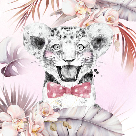 Papier peint panoramique Enfants - Lion Nœud Papillon - 130 cm x 130 cm (1/2)