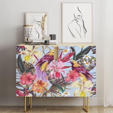 Stickers meuble - Fleurs oiseaux - 70 x 105 cm - Adhésif BRILLANT (1/3)