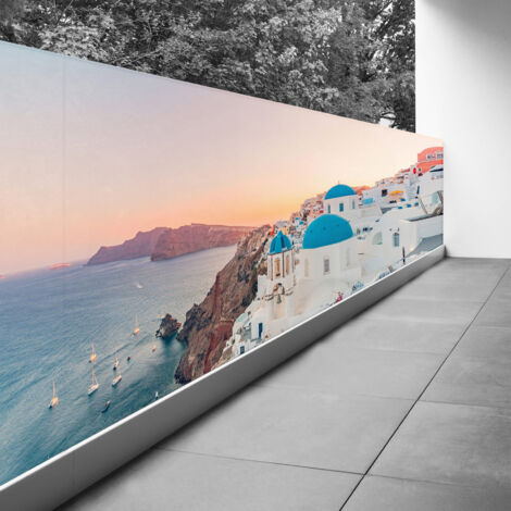 Brise vue Trompe l'oeil - 100x250 cm - Santorin - Recto Imprimé / Verso BlancBâche Pleine - 100% d'occultation (1/3)