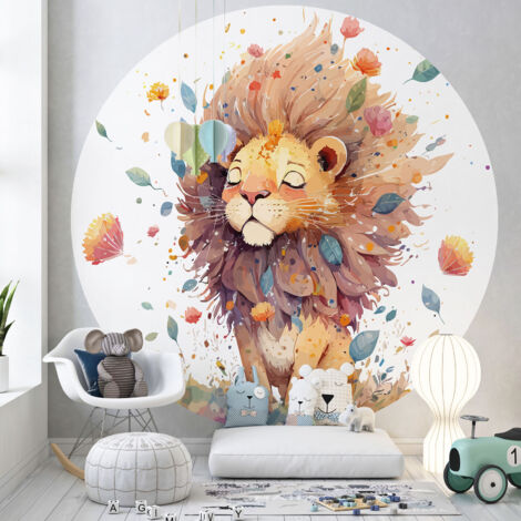 Papier peint rond / cercle Enfants - Lion - Diamètre 90 cm (1/3)