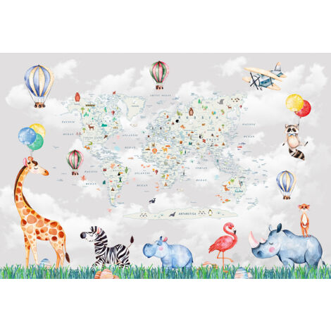 Papier peint panoramique Enfants - Carte du Monde - 374 cm x 255 cm (1/2)