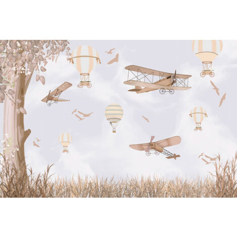 Papier peint panoramique Enfants - Montgolfières Avions - 390 cm x 260 cm (1/2)