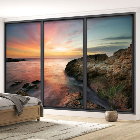 Papier peint panoramique Trompe l'oeil baie vitrée - Vue mer - 130 cm x 78 cm (1/5)