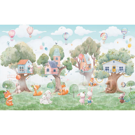 Papier peint panoramique Enfants - Animaux de la Forêt - 260 cm x 165 cm (1/2)