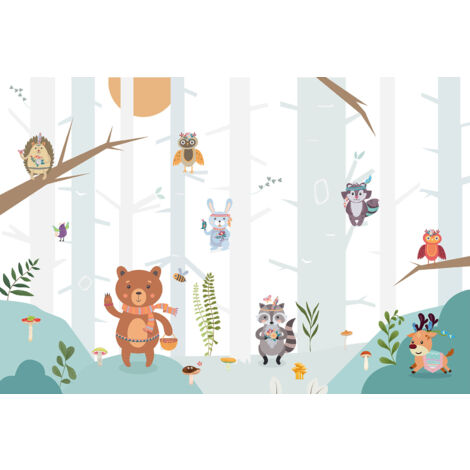 Papier peint panoramique Enfants - Animaux Indiens - 195 cm x 132 cm (1/2)