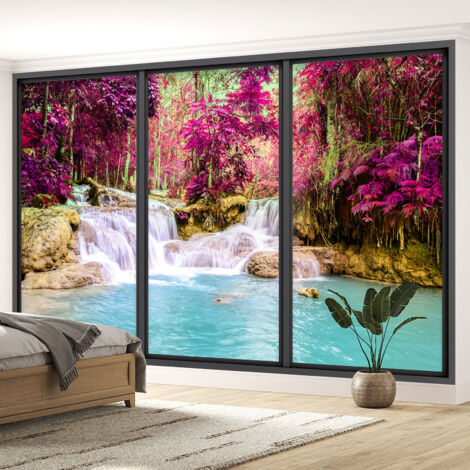 Papier peint panoramique Trompe l'oeil baie vitrée - Cascades - 130 cm x 78 cm (1/5)