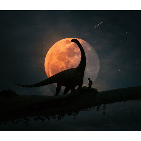 Papier peint panoramique Enfants - Dinosaure Pleine Lune - 260 cm x 223 cm (1/2)