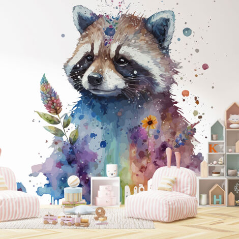 Papier peint panoramique Enfants - Raton laveur - 130 cm x 84 cm (1/4)